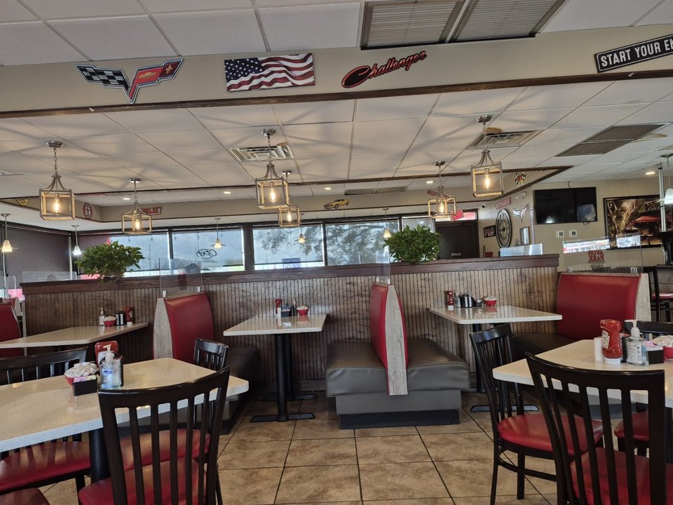Classic diner booths and counter seating.